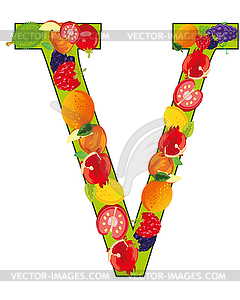 Letter V decorative of fruit and vegetables - vector clipart