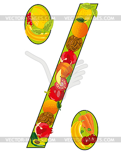 Знак процента декоративных овощей и фруктов - векторное изображение клипарта