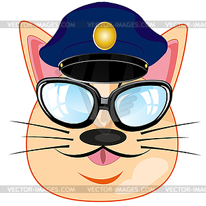 Mug fashionable animal cat bespectacled and hat - vector clipart