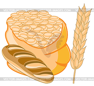 Bag with grain of wheat and bread - stock vector clipart