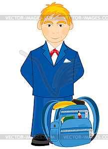Boy schoolboy with briefcase with school attribute - vector clipart