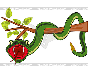 Reptile snake on branch tree with foliage - vector image