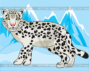 Snow mountains and animal snow snow leopard - vector clipart