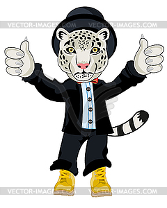 Snow snow leopard in fashionable suit cartoon - vector clipart
