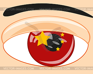 Flag state China in eye of person - vector clipart