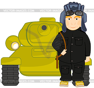 Commander of tank beside its combat machine - vector clip art