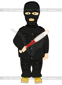 Бандит в маске и с битами в руке - клипарт в векторном формате