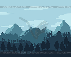 Горы и лес красочный пейзаж, появляющийся в - клипарт в векторном виде
