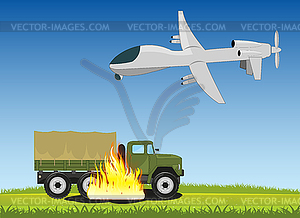 Military drone strikes blow on military technology - vector image