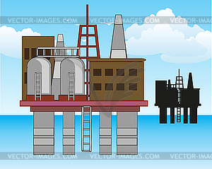 Морская нефтяная платформа для добычи нефти - векторное изображение клипарта