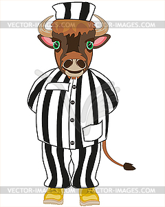 Cartoon animal oxen in cloth of prisoner - vector clipart