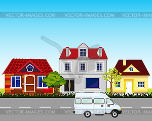 Populated point in rural terrain beside roads - vector clipart / vector image