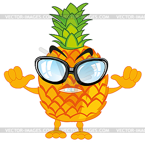 Comic tropical fruit pineapple with hand and leg - vector clip art