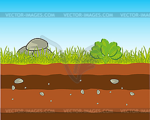 Fertile ground in cut and herb with plants - vector clipart