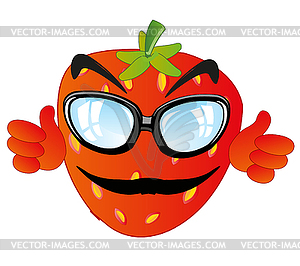 Комичная спелая ягодка Виктория в очках и с рукой - векторизованное изображение клипарта