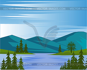 Landscape beautiful lake in mountain year daytime - vector image