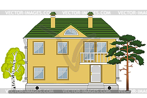 Small nice building and tree - vector clip art