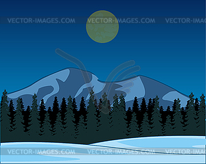 К лунной ночи в горах зимой - изображение в векторе / векторный клипарт