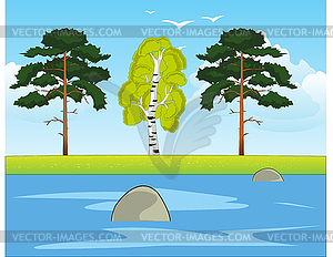Calm big yard and other coast - vector clipart