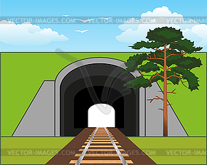 Railway guiding to subway in grief type - vector image