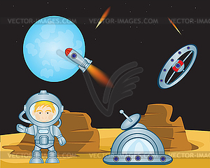 Mastering of cosmos of planet Mars cosmic station - vector clipart