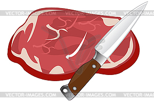 Piece of damp meat and knife - color vector clipart