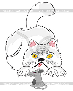 Cat plays with mouse is insulated - vector clipart