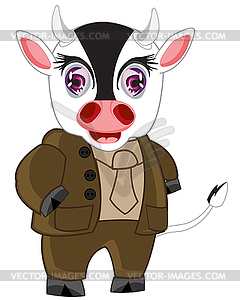 Cartoon of cow in suit is insulated - vector clipart