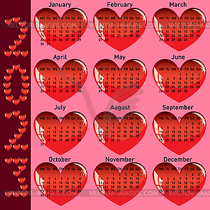 Stylish calendar with red hearts for 2023 - vector EPS clipart