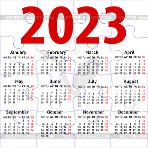 Calendar for 2023, jigsaw puzzle texture background - vector image