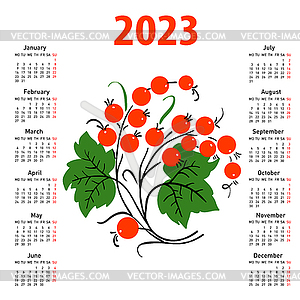 Stylish calendar with flowers for 2023. Week - vector clipart