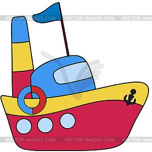 Childlike drawing ship - color vector clipart