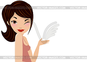 Winking smiling girl - color vector clipart