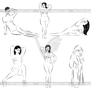 Naked woman - white & black vector clipart