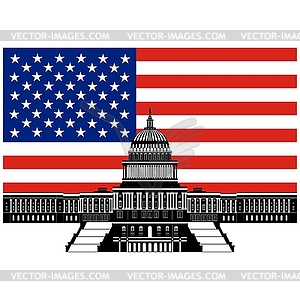 Capitol Building and the US flag - vector clipart