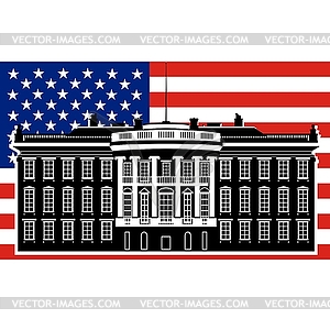 White House and the US flag  - vector clipart / vector image