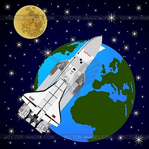 Space shuttle orbiting Earth - vector clipart