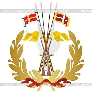 Icon with arms and banners archers - vector image
