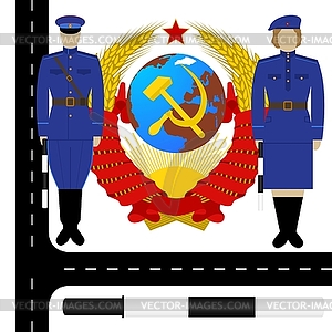 Traffic policemen in USSR - vector clip art