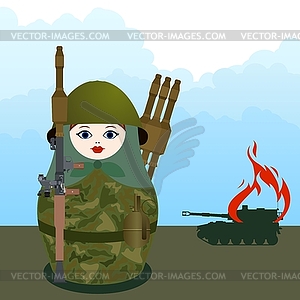 Matryoshka with greenade launcher - vector clipart