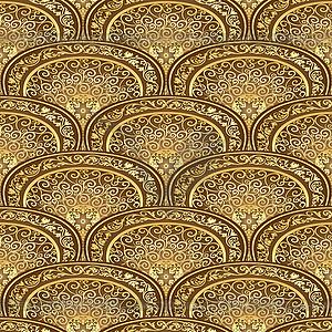 Vintage seamless pattern with gold swirls - vector image