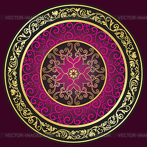 Round gold-purple-vintage pattern - vector image