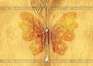 Old paper page with vintage butterfly - vector image