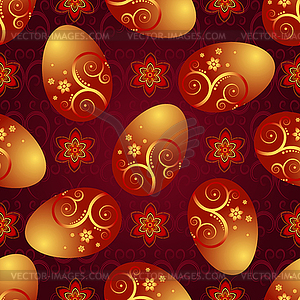 Bright red pattern with Easter golden eggs - stock vector clipart