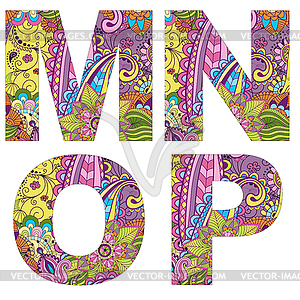 English alphabet with colorful vintage pattern - stock vector clipart