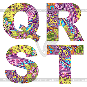 English alphabet with colorful vintage pattern i - vector clipart