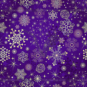 Winter violet seamless pattern with gold snowflakes - vector clipart