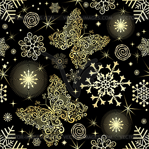 Seamless pattern with gold snowflakes and - vector EPS clipart