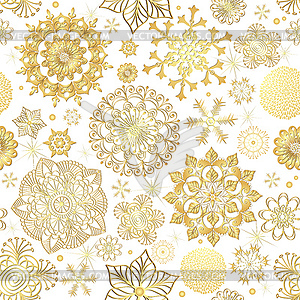 Winter seamless pattern with gold snowflakes - vector image