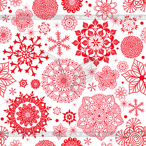 Winter seamless pattern with red snowflakes - vector clip art